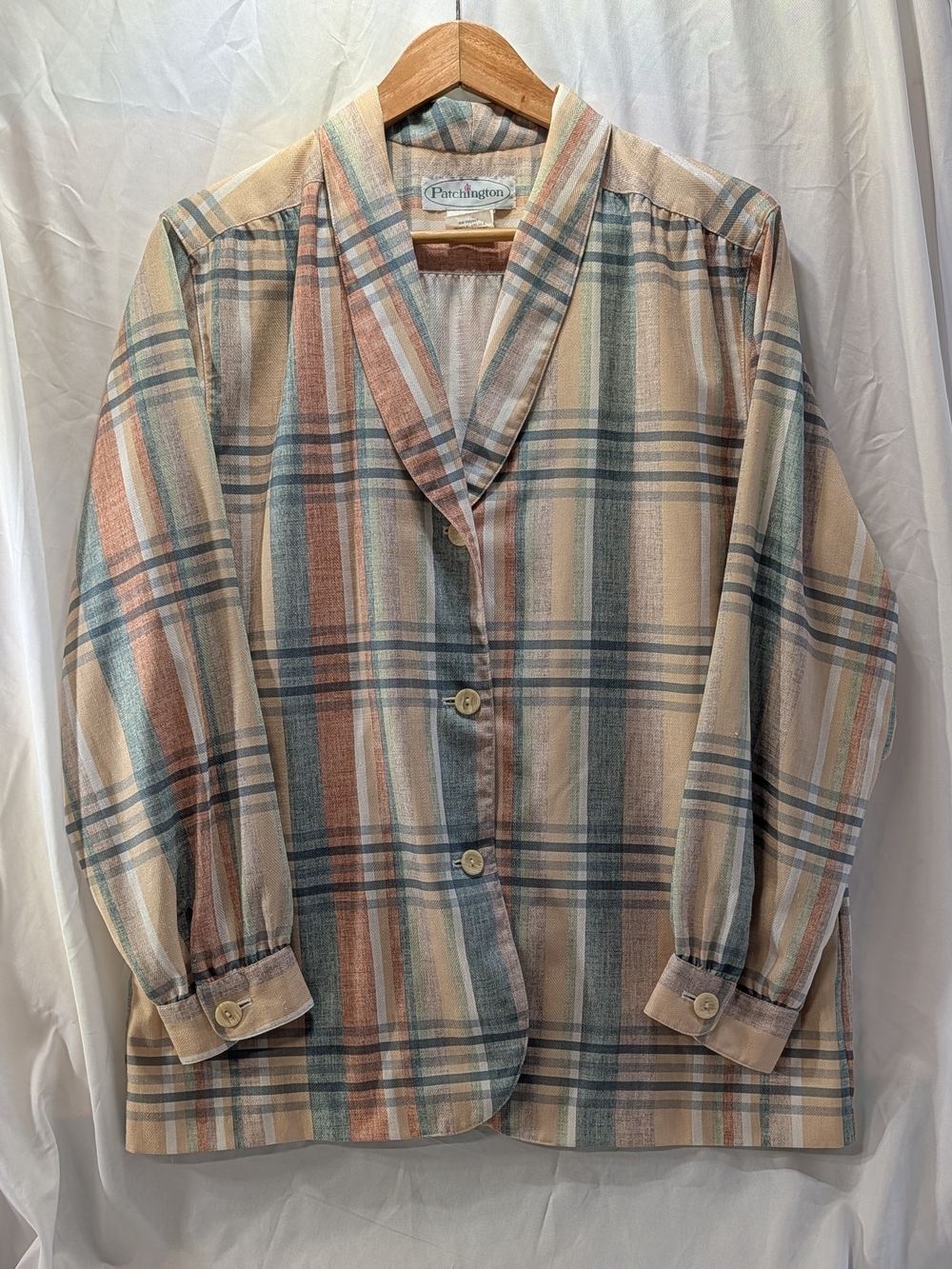 Patchington Women’s Lightweight Plaid Button-Up Blazer in Pastel Colors Size 14